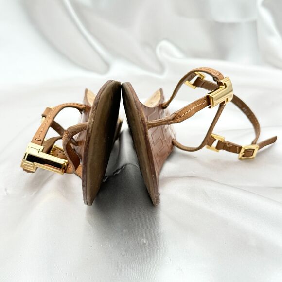 Tory Burch Pauline Tan Leather Demi Wedge Slingback Thong Size 6 M Sandals - Picture 9 of 15